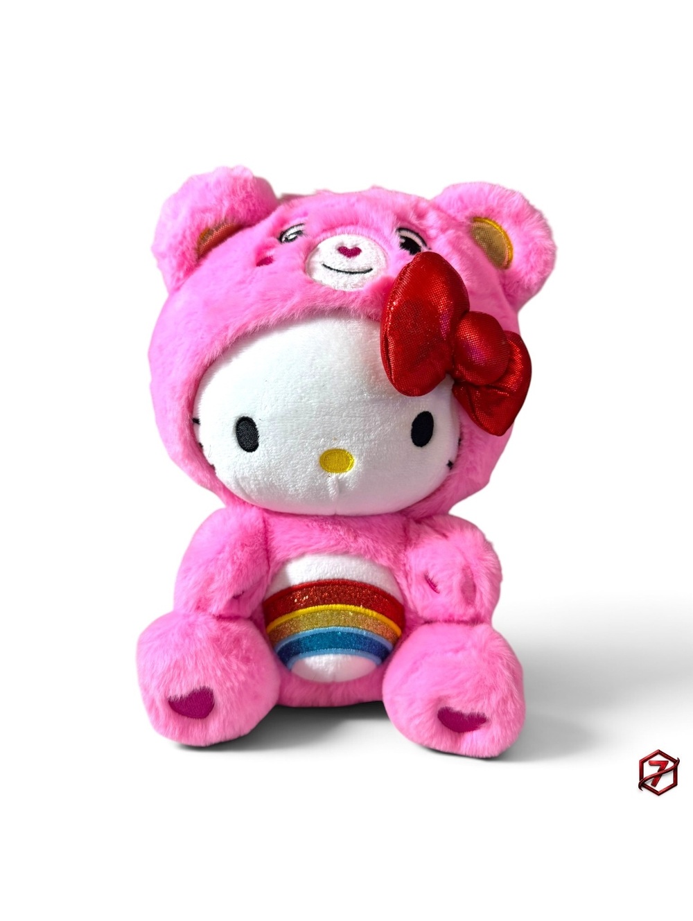 Hello Kitty x Care Bears Cheer Bear Pink Plush Sanrio 2024 Rainbow Belly